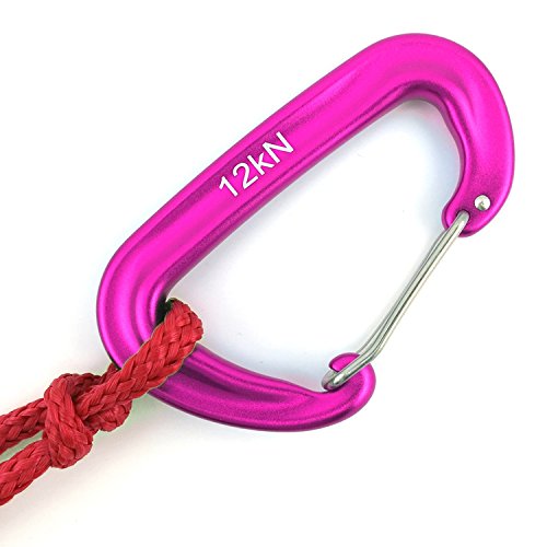 Heavy-Duty 12kN Carabiner Clips - 2 Pink Aluminum Alloy