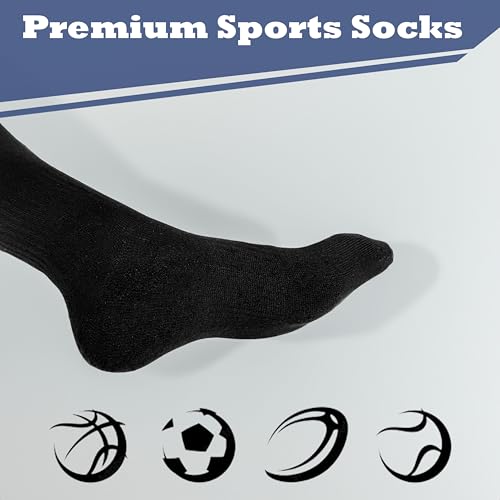 Athletic Knee High Sports Socks - 3 Pairs for Soccer & Baseball - Large Black