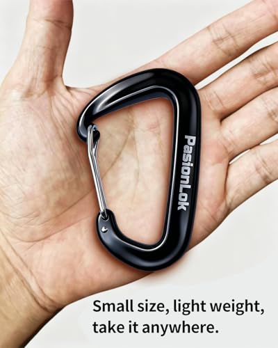 Heavy Duty Aluminum Carabiner Clips Set - 12KN Strength, Black - 2pc