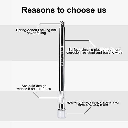 5 Pcs Extension Bar Set, 1/4" Socket Extension Set, Include 4 Pcs Extensions(2"/50mm, 3"/75mm, 4"/100mm, 6"/150mm) and 1 x 1/4 Inch Drive Universal Joint Socket, Chrome Vanadium Steel