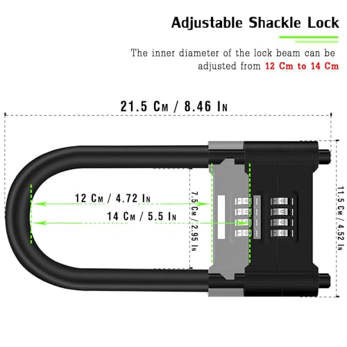 Black U1 Heavy Duty Combination Bicycle Lock with Adjustable Shackle - Secure Bike & Gate