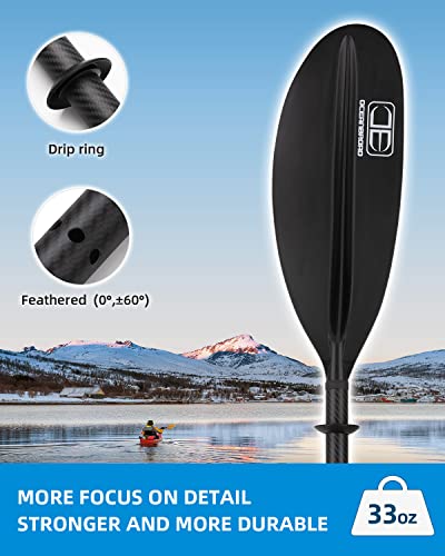 OceanBroad Carbon Fiber Kayak Paddle 90.5in/230cm with Paddle Leash – Black, 2-Piece