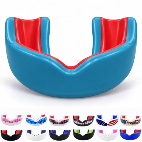 Oral Mart Youth Sports Mouth Guard USA Flag Fangs - Aqua/Red, Strapless, 12 & Under