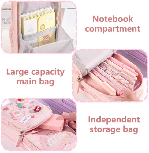Large Capacity 3-Layer Pencil Case with 6 Compartments - B Pink