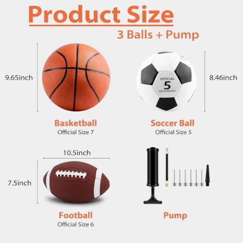 SIKEMAY 3-Piece Sports Balls Set - Soccer, Football, Basketball with Pump