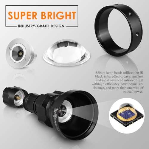 850nm IR Illuminator Flashlight with 50MM Zoom Lens for Night Vision, Waterproof, 3 Modes