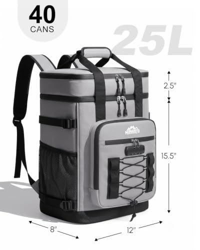 MONAHITO Gray 13x8x17 inch Lockable Insulated Waterproof Backpack Cooler Bag