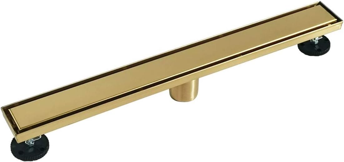 Neodrain 18-Inch Gold Linear Shower Drain - Brushed Brass, Tile Insert Cover & Hair Strainer