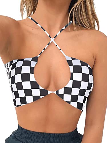 Women’s Festival Outfits Sexy Concert Crop Top - Cross-Checkered, Small