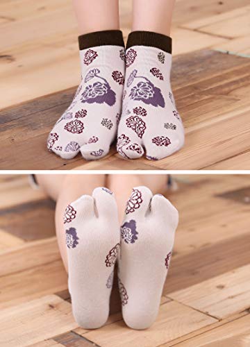 Hellomamma Cotton Flip Flop Socks for Women, Split Toe Style, Flower, Size 6-9.5