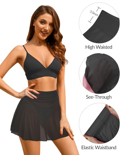 Pinup Fashion Black Large Mesh Cover Up Skirt for Bikini Swimwear Women