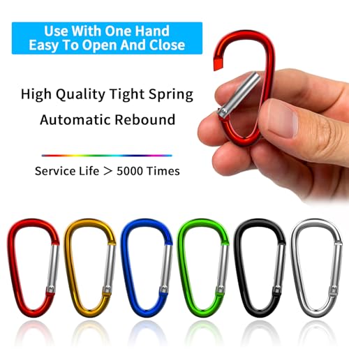 6-Pack Multi-Color 2-Inch Aluminum D-Ring Carabiner Clips with Whistles - Outdoor Gear Accessories