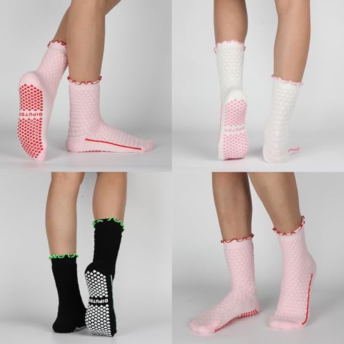 Non-Slip Pilates & Yoga Socks with Grips - Ruffle Crew Style - Multi02
