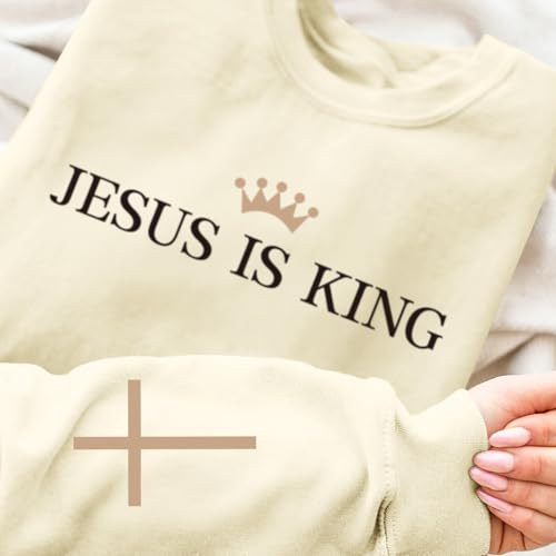 Jesus Is King Sweatshirt - Christian Cross Faith Hoodie - Apricot, Medium