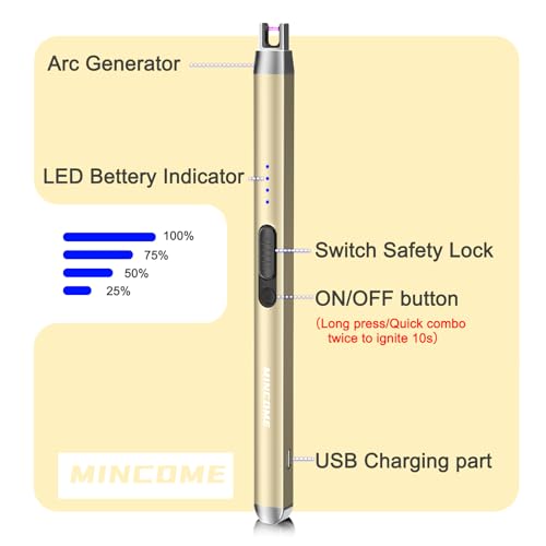 Electric Candle Lighter - Rechargeable USB Plasma Arc - Gold