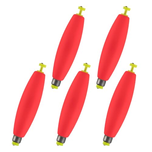 Weighted Fishing Floats - EVA Foam Snap-On Design, Red - 5 Pack, 1.4"