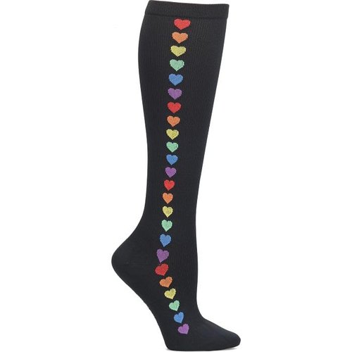 Nurse Mates Women's Calf Socks | 12-14 mmHg Compression | Comfort Support | 1 Pair | Rainbow Hearts