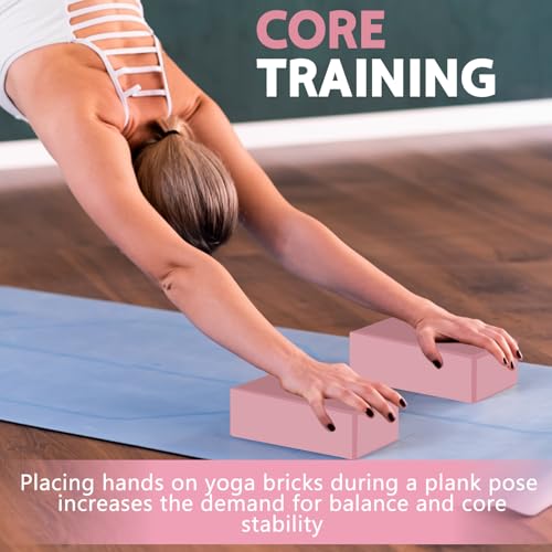 Yoga Blocks - 9"x6"x3" Pink Premium Foam, Non-Slip, Lightweight