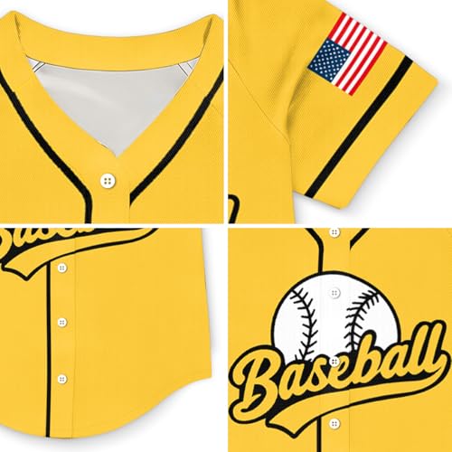 Women's Baseball Jersey Game Day Graphic T-Shirt - Yellow1, Small
