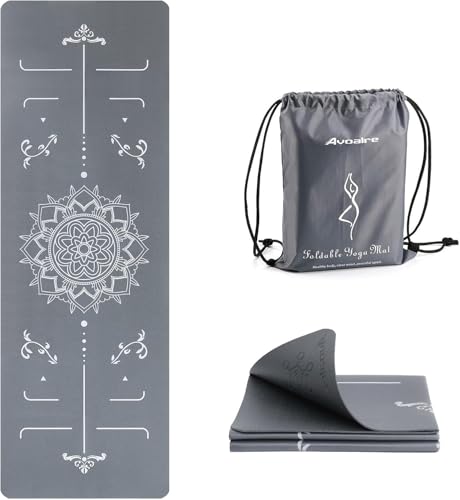 Avoalre Foldable Travel Yoga Mat 72x24in Non-Slip Textured PVC with Carry Bag - Gray