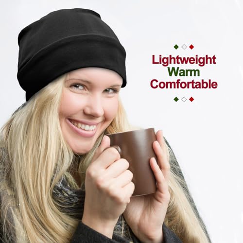 Unisex Cotton Beanie Skull Cap - Lightweight Helmet Liner - Black