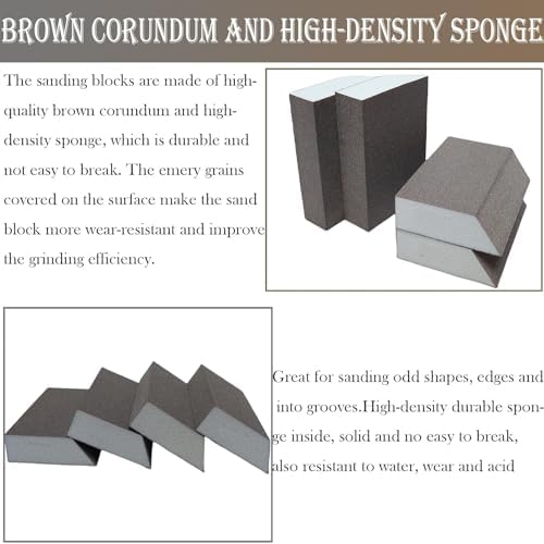 4 Pack 320 Grit Single Angle Sanding Sponge, Washable and Reusable Sanderpaper Hand Sanding Blocks for Wood Drywall Metal Home Sanding