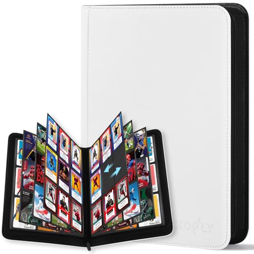 White 9-Pocket Trading Card Binder Zipper Album Holds 540 Cards – Premium Leather Cover