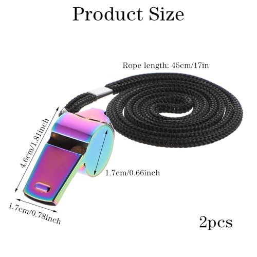 2 Pcs Stainless Steel Coach Whistle with Lanyard - Colorful