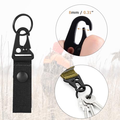 Tactical Molle Keychain Belt Clip - Heavy Duty Gear Holder - Black, 2 Pack