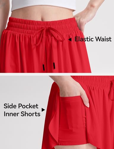 Girls Flowy Butterfly Shorts 2-in-1 Athletic Clothes - Red, 9-10 Years