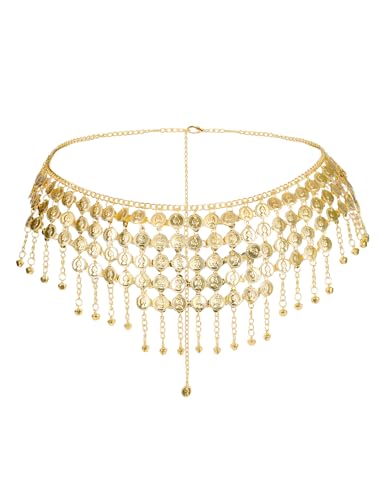 Belly Dance Skirt Hip Scarf with Coins - Gold