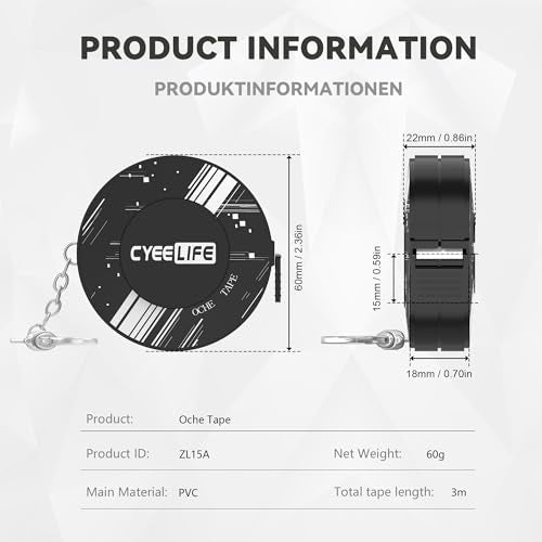 Retractable Dartboard Oche Tape Measure - 3m with Metal Ring