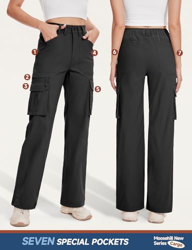Moosehill Women's Hiking Pants - Water Resistant Quick Dry, Size 8, Black, Standard Fit