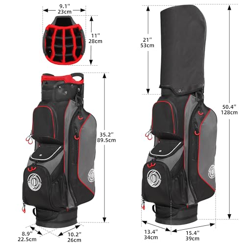 Lightweight Golf Cart Bag with 15-Way Organizer - Black & Red