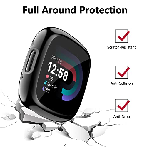 Screen Protector Case for Smartwatch - 2 Pack Black, Full Coverage TPU