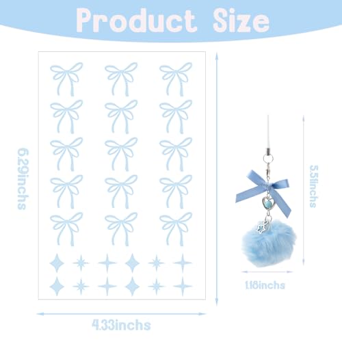 Bow Stickers for Owala Water Bottle - Pink Bow & Star Design, Blue