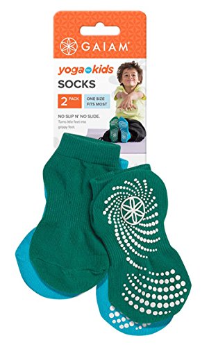 Kids Yoga Socks - Non-Slip Grip, Pack of 2 - Green/Blue