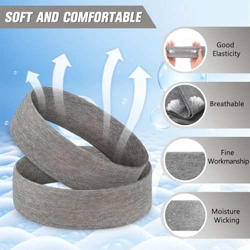 12 Pack Elastic Sweatbands for Women - Light Gray Headbands