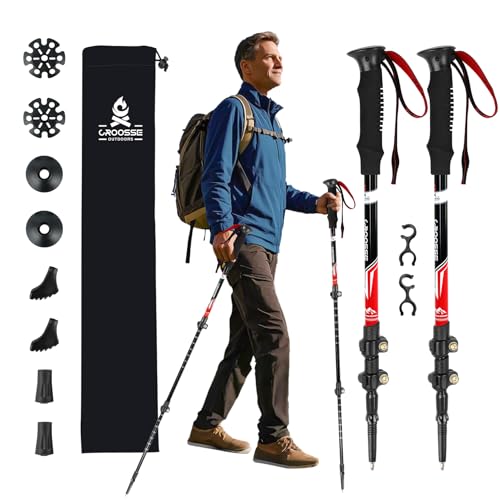 Croosseoutdoors Red Hiking Poles - Lightweight Adjustable Trekking Poles, 53in
