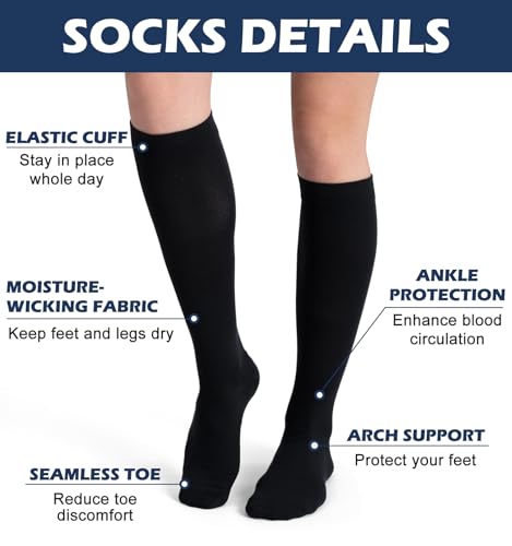 Saniripple 3 Pairs Compression Socks 20-30 mmHg Knee High Support for Women Men Large-X-Large Black