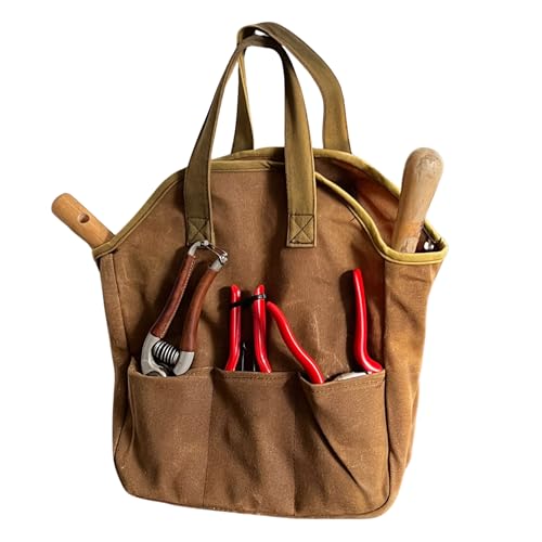 Garden Tool Bag - 12x14¡± Heavy Duty Waxed Canvas Tote Bag Caddy with 6 Interior and 3 Exterior Pockets for Organizing Gardening Tools - Gardening Gifts for Women and Men by Kings County Tools