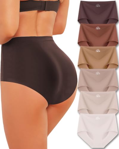 ROSYCORAL High Waisted Seamless Women's Briefs 6Pack XS-3XL in Large Coffee