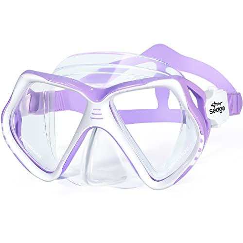 Seago Kids Swim Goggles with Purple Nose Cover Anti-Fog Tempered Glass 6-14