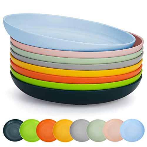 Berglander 9 Inch Plastic Deep Dinner Plates Set of 8 - Reusable, Unbreakable, BPA-Free, Microwave & Dishwasher Safe