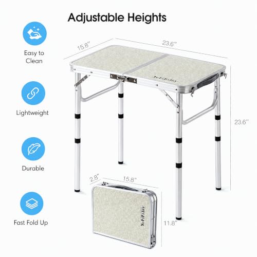 YUFIFAIRY Silver & Sage Gray Folding Camping Table 24x16 with Adjustable Height