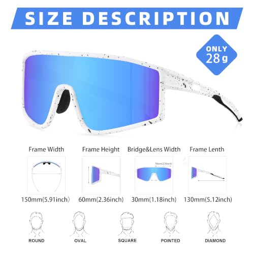 Kegrimi White Frame Iceblue Polarized Sports Sunglasses for Men & Women, UV400 Protection, 1 Pack