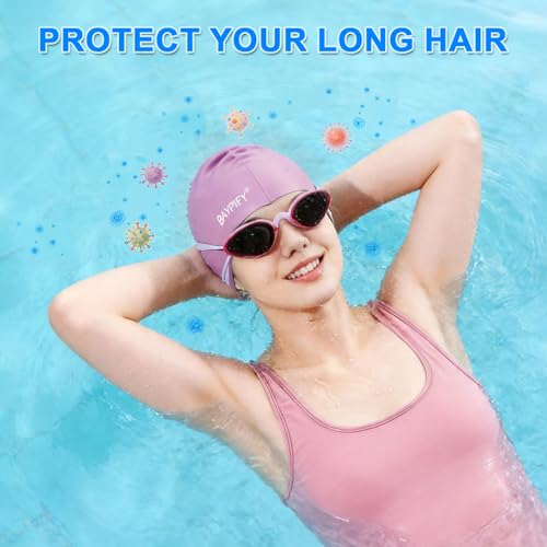 Silicone Swim Cap for Long Hair - 2 Pack, Purple