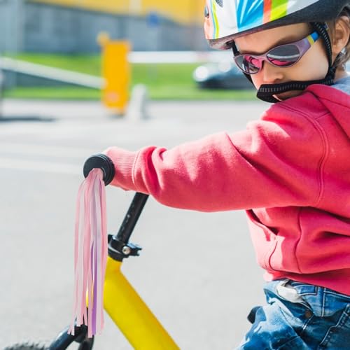 Bike Streamers for Kids - 1 Pair Rainbow Tassel Ribbons - Pink, Purple & White