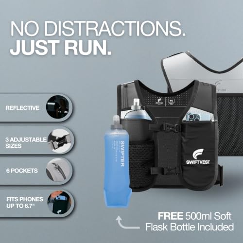 Reflective Running Hydration Vest with 500ml Water Bottle