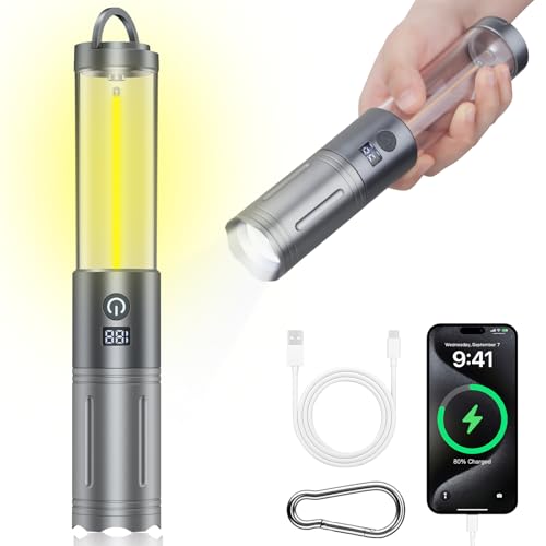 2 in 1 LED Camping Lantern, 2500mAh Rechargeable Camping Light, 6 Modes Outdoor Flashlight Lantern Portable, Waterproof Zoomable Tent Light for Emergency, Hiking, Hurricane, Power Outages